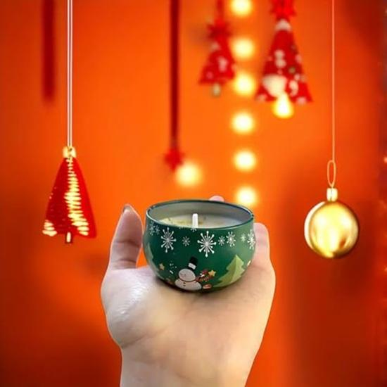Wax Pack Of 3 Christmas Scented Candles Multi, 5.8 X 3.8 Cm For Relaxation Home Office Living Room Table, Ideal Gift For Christmas Decorations Item
