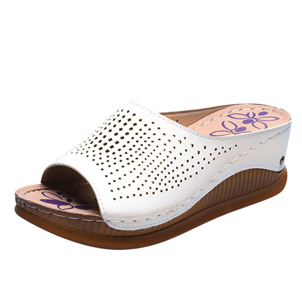 Women's Wedges Slippers Fashion Heeled Shoes Hollow Casual Fish Mouth Slippers