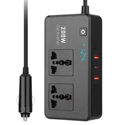 Compact 200W Car Chargers Inverter With Voltage Monitor And Fast Charging USB C Outlet Car Power Inverter for Charging