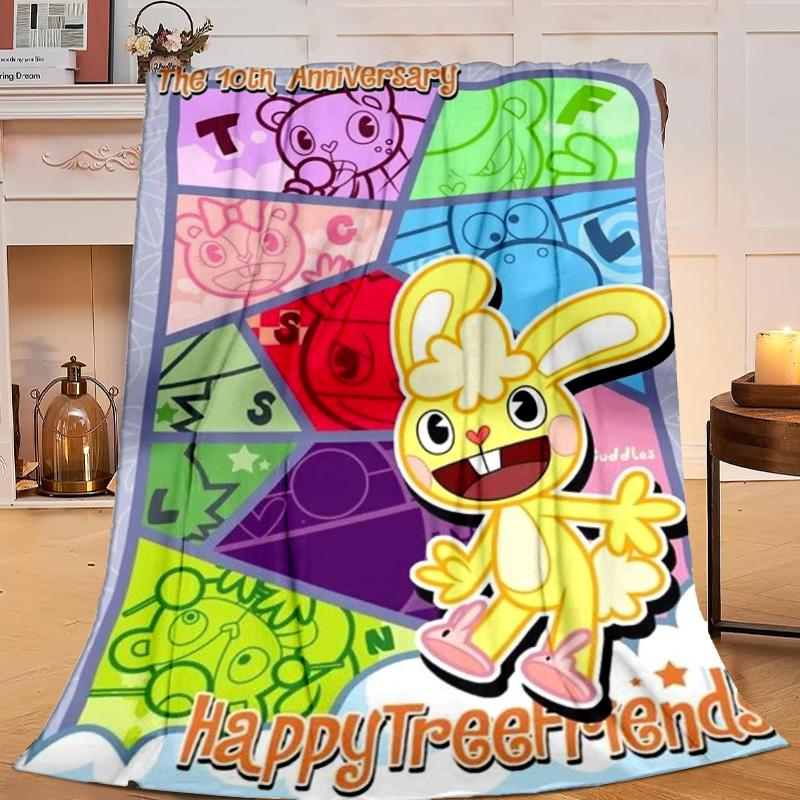 1PC Happy Tree Friends Anniversary Flannel Blanket Gift, Suitable for Both Men And Women, Soft Ideal for Beds And Sofa, Birthday Or Christmas Gift