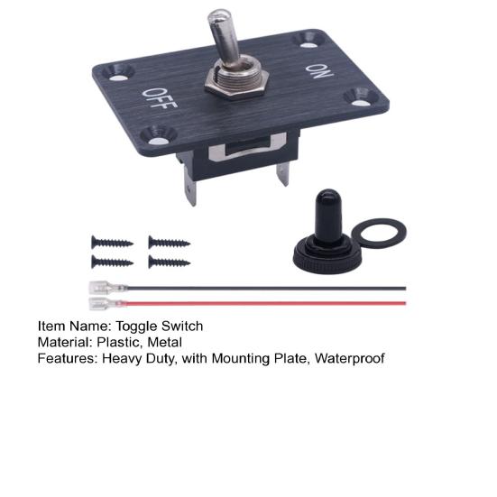 12V Waterproof Toggle Switch Heavy Duty Waterproof Toggle Switch 2 Pin ON/Off SPST with Mounting Plate Weatherproof Boot Cover