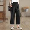 ZANZEA Womens Summer Loose Casual Drawstring Cropped Pants