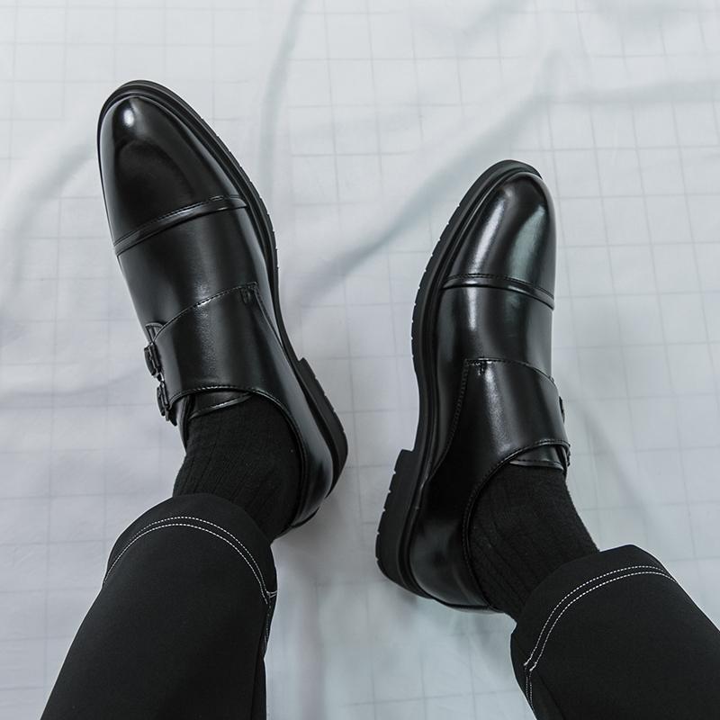 Fashion Brand Men Lightweight Slip-On Leather Casual Shoes Soft Bottom Wear-Resistant Driving Casual Loafers Shoes Trends Double Buckle