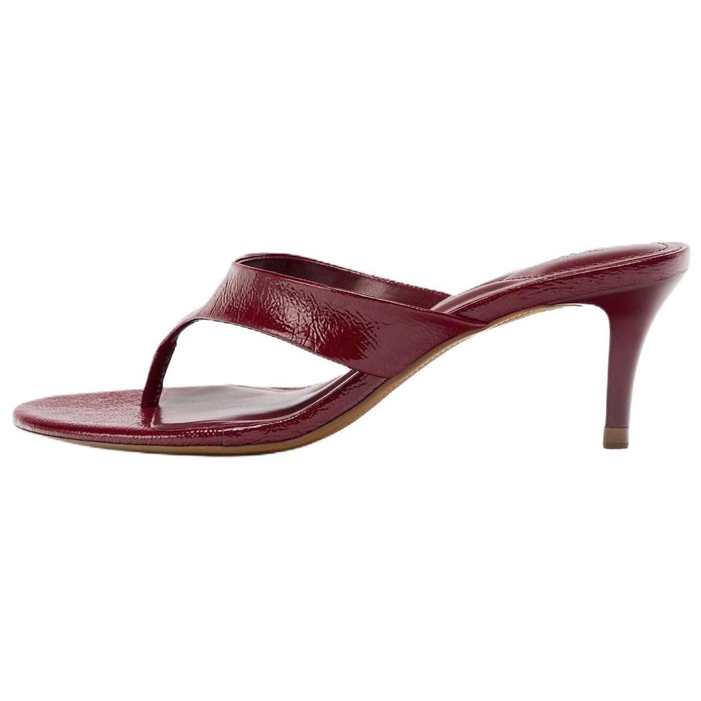 Zara Fashion Lightweight Fragmented Texture High Heel Flip Flops Women Footwear Crimson 12323510022