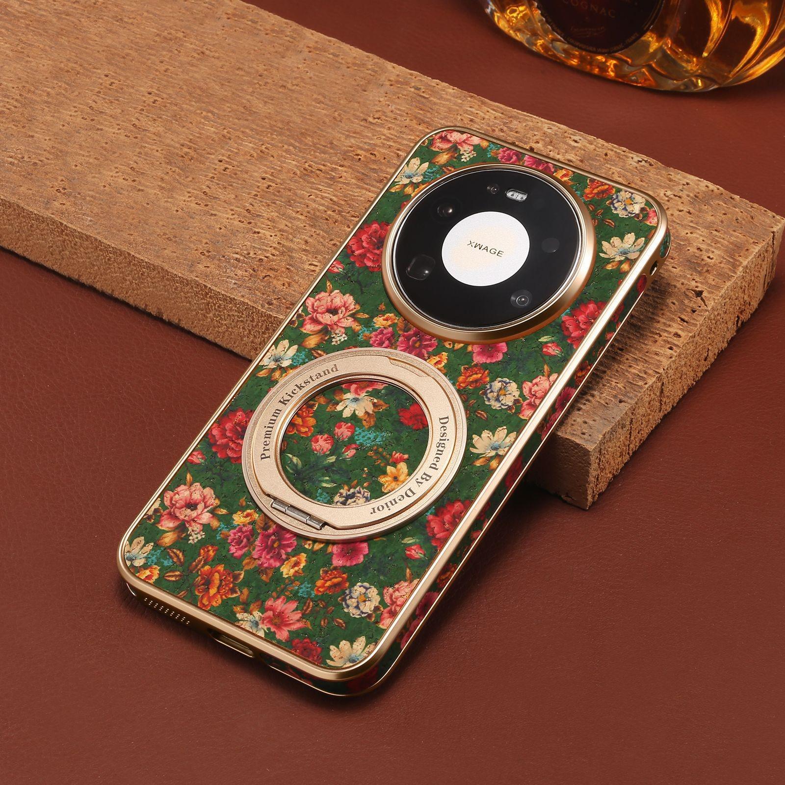 

Denior Leather Floral Electroplated Phone Case with Magnetic Stand for Huawei Mate80 ProMax Mate80/80Pro зелений