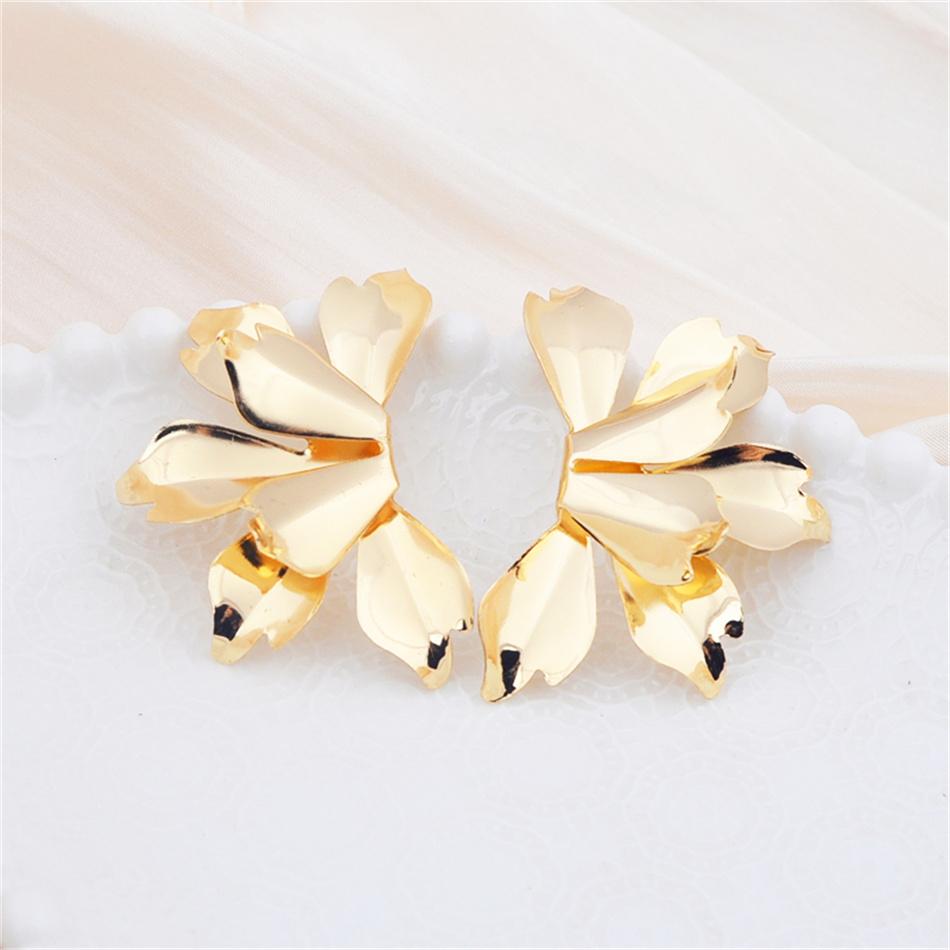 Irregular Flower Petal Smooth Metal Exaggerated Golden Big Drop Earrings for Women Geometry Punk Ear Party Jewelry