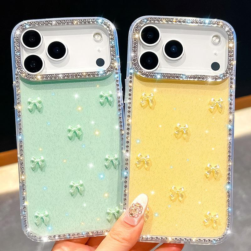 Applicable To Apple 17promax Flash Diamond Mobile Phone Case Samsung S26Ultra Bow iPhone17E Three-dimensional A17