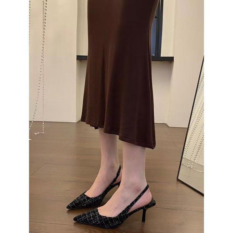 Fashion Elegant Checkered Slingback Pumps | Chic Pointed - Toe Kitten Heels