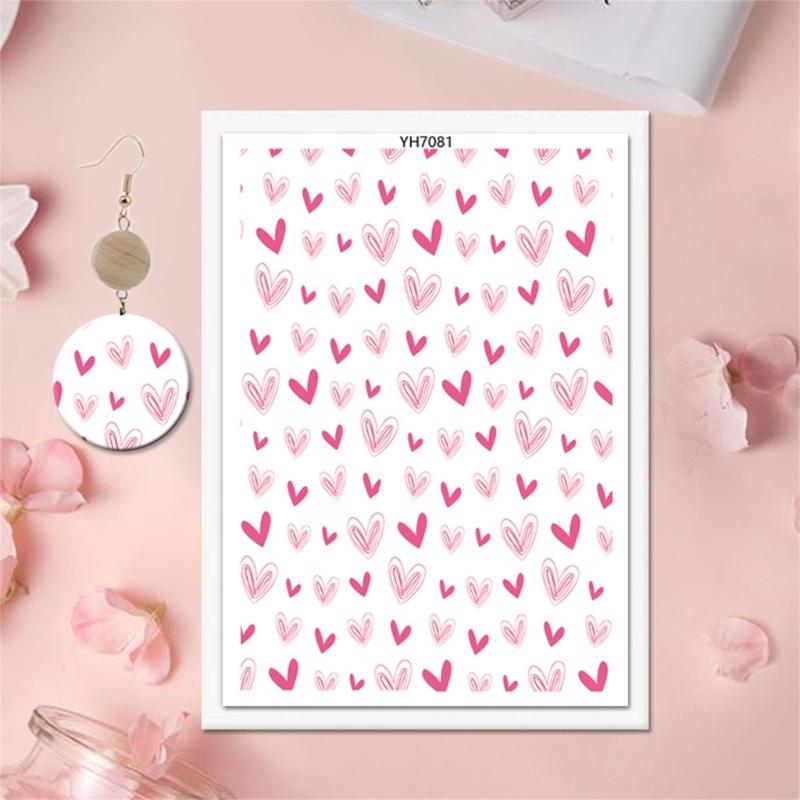 92MF 4Pcs Clay Earring Transfer Paper Valentine Love Heart Transfer Paper Jewelry Making Supply Water Soluble Transfer Paper