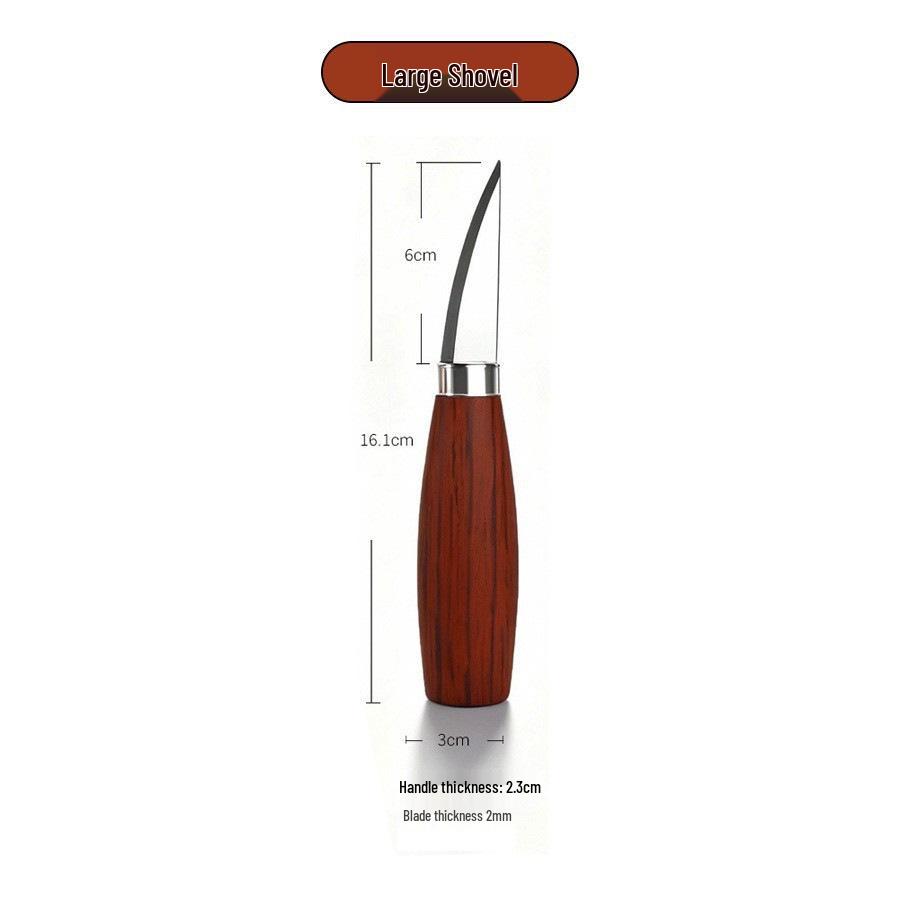 Wood Carving Tool Set: Carving Knife, Digging Spoon, Utility Knife, Detail Knife, Flat Chisel, Beveled Shovel.