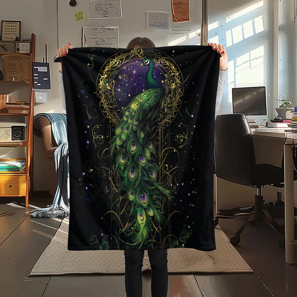 Peacock Spreading Its Tail  Print Flannel Blanket, High quality Comfortable for All Seasons, Home Decor, Warmth and Comfort