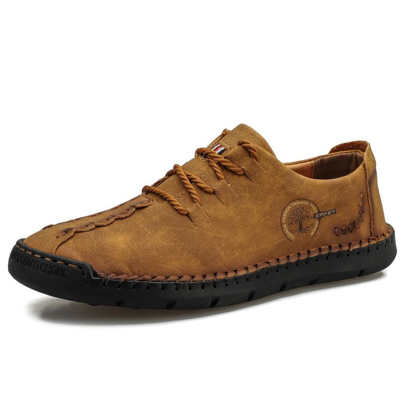 2025 Spring New Lace-up Foreign Trade Casual Shoes Men's Large Size Green Doudou Shoes Handmade Lace-up Popular Leather Shoes