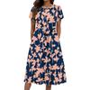 Kvinners Sommer Mote Rund Hals Casual Plante Blomsterprint Kortermet Kjole