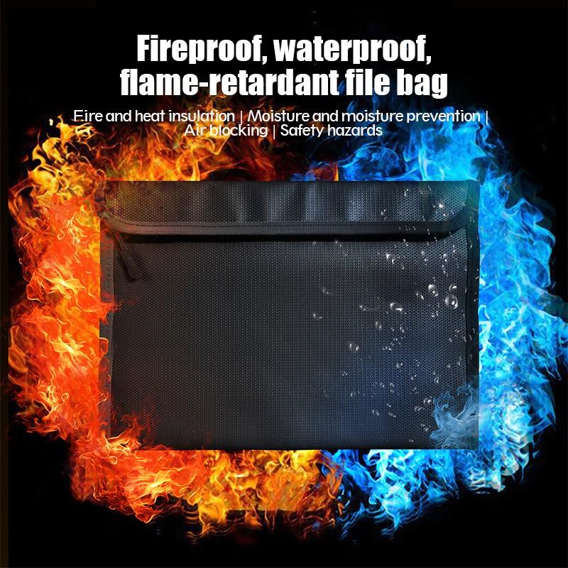 340x240 Fireproof File Bag Fiberglass Fireproof Water Resistant Faraday Storage Money Passport Security Document File Folder