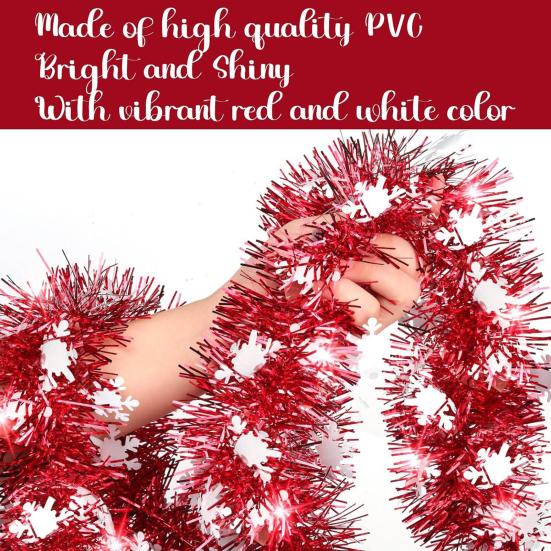 Soft Material Holiday Embellishment 78 Inch Red Christmas Tinsel Garland, Shiny Metallic Foil Twist Garland Annual Party Decorative Strips with