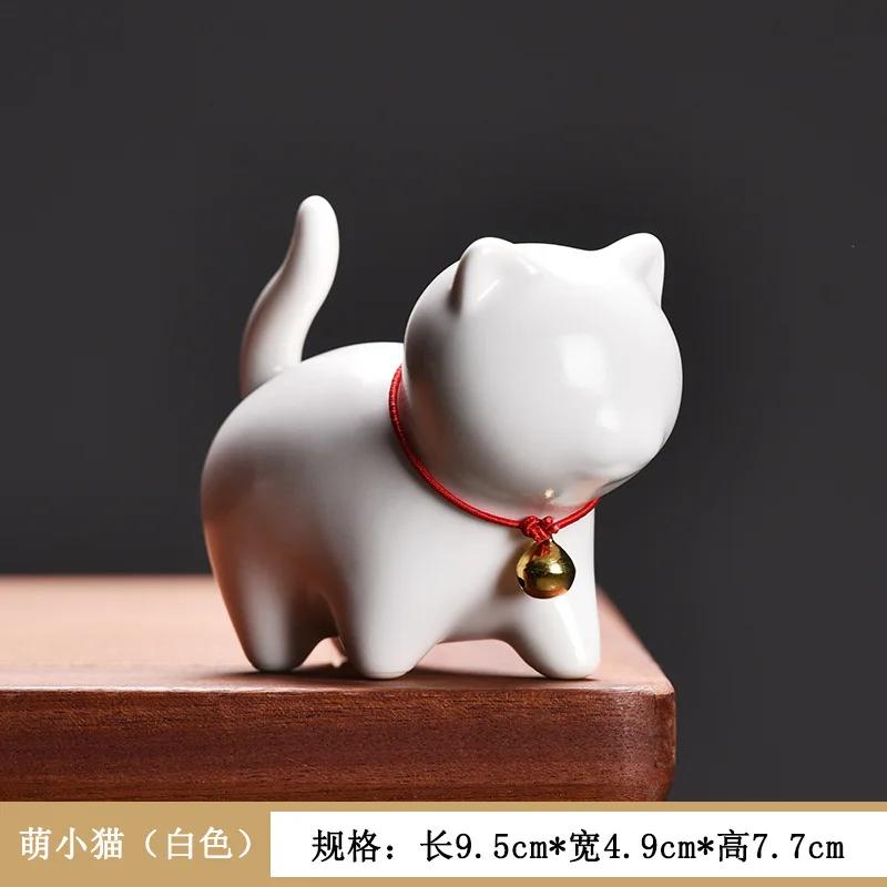 Ceramic Cat Sculpture Cartoon Bell Cats Tea Pet Teaware Accessories Home Office Teatable Micro-landscaping Decoration Pen Holder
