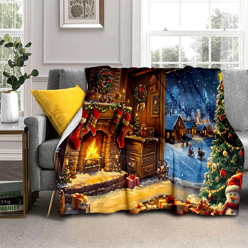 Merry Christmas Cartoon Santa Claus Christmas Tree Festival Gift Blanket,Soft Throw Blanket for Home Bedroom Bed Sofa Cover Kid