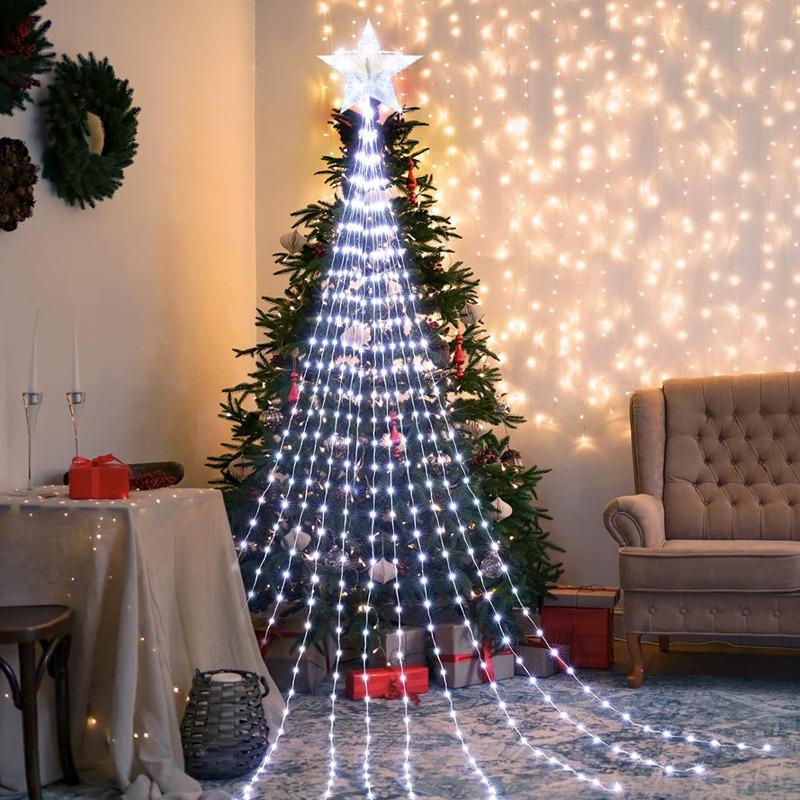 LED Star Waterfall Lights Christmas Decorations String Lights Christmas Tree Ornaments for Home 2026 Navidad Natal New Year 2026