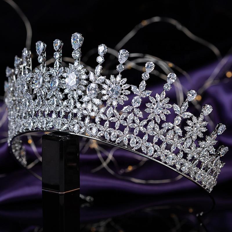 Traditional Large Classic Wedding Tiara Unique Design Cubic Zircon Bridal Hair Accessories Crown Women BC5697 Corona Princesa