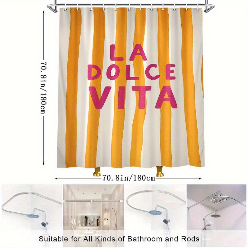 La Dolce Vita Striped Shower Curtain Machine Washable All Season Waterproof Privacy Protection Modern Design Fun Hooks Included