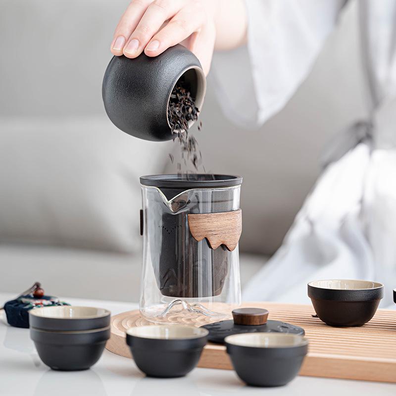 Portable Glass Travel Tea Set: Quick Outdoor Kung Fu Tea Cup & Japanese Teapot - Perfect Business Gift Set