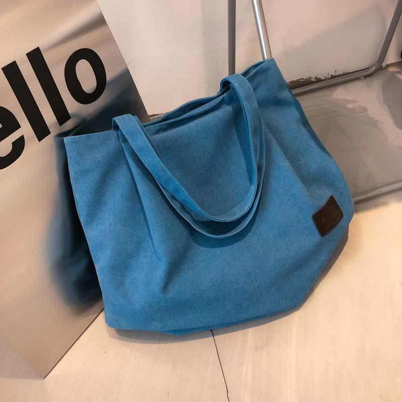 

Новая большая сумка из стираного холста, портативная наплечная сумка, большая вместимость, студенческая сумка, модная сумка озеро синий