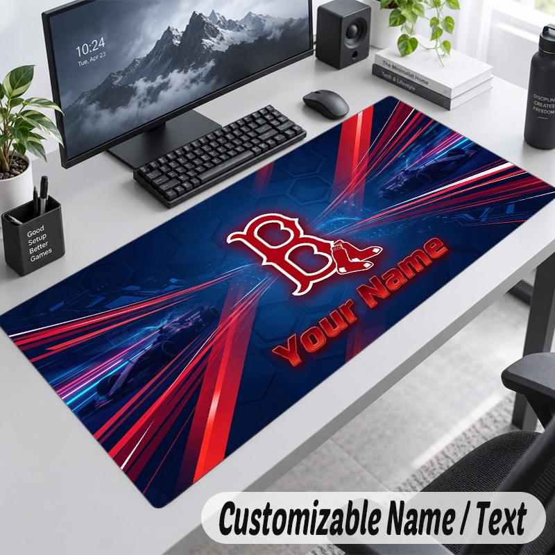 Custom Name Text Mouse Pad Boston Red Sox Personalized Desk Pad For Work And Gaming