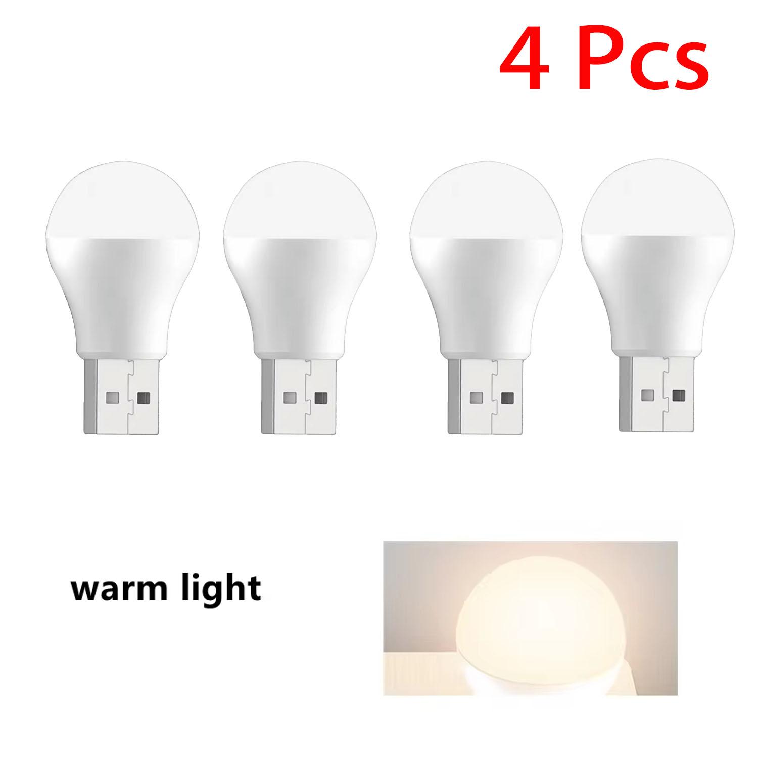

4 шт. USB-лампа для компьютера, мобильного телефона, зарядное устройство USB, маленькие книжные лампы, светодиодная лампа для защиты глаз, небольшой круглый светильник, ночник 4 Pcs Warm white