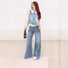 1116 summer new Korean lace lace vest high waist fake two-piece jeans two-piece set small fragrant style set