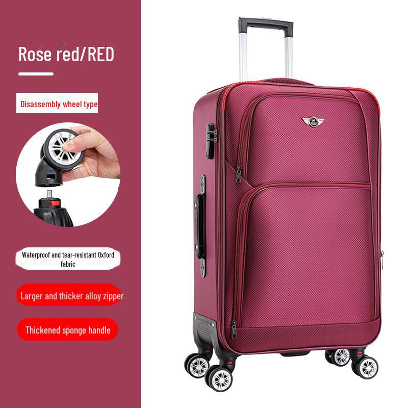 Herren- und Damen-Trolley-Koffer aus strapazierfähigem Oxford-Gewebe, leicht, 20 Zoll, mit Lederdetails und Zahlenschloss.