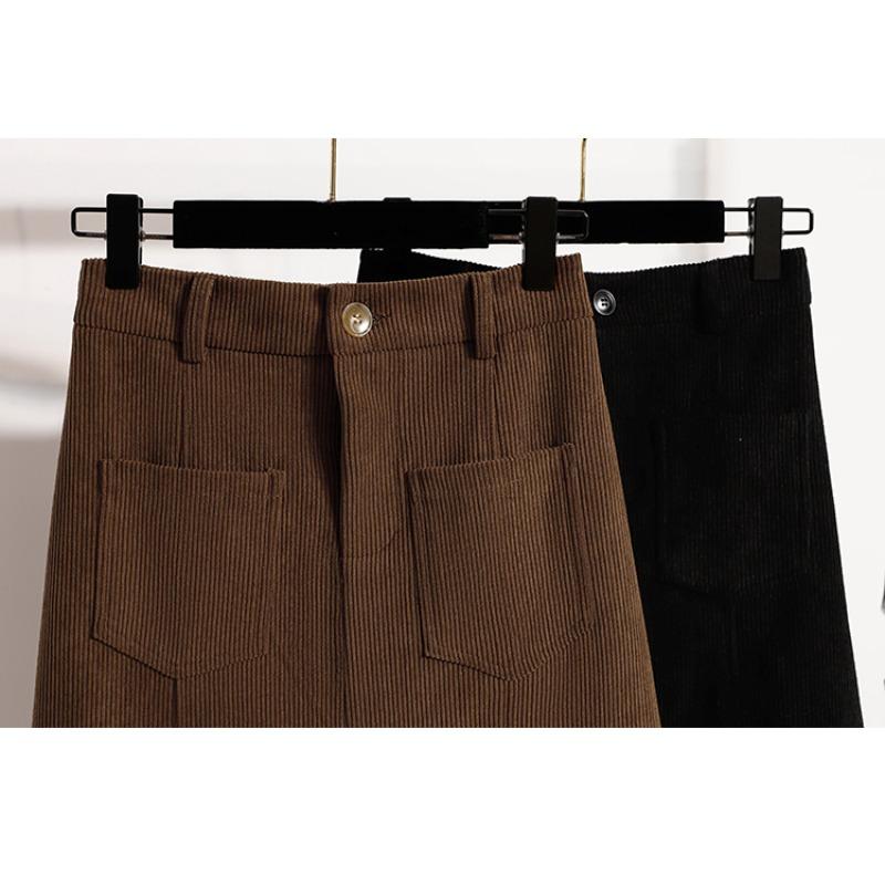 DIMANAF 2025 Plus Size Autumn Winter Women Skirts Short Corduroy Elastic Waist Trousers Oversize 5XL Black Thicken