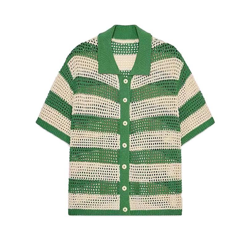 Stripes Polo Shirt Short Sleeve Knitting Outwear 3920284 High Waist Temperament Leisure Knitting Shorts 3920285