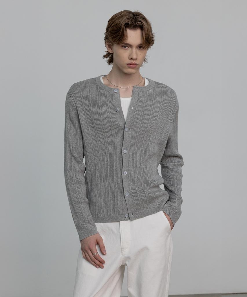 DECOROSO Mix Ribbed Round Cardigan [Gray]
