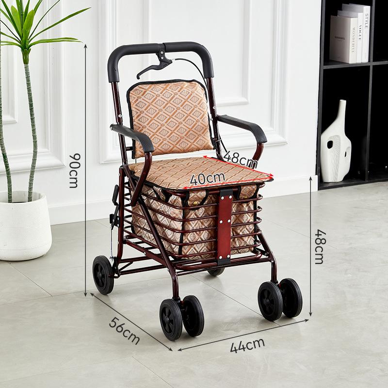 Foldable Mobility Scooter: Pushable & Rideable Elderly Walker with Four Wheels, Portable Shopping Assistant