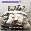 3pcs Custom Name Horse Bedding Set Duvet Cover Closure Includes 1 Duvet Cover & 2 Pillowcases, Soft and Comfortable for All Seasons.