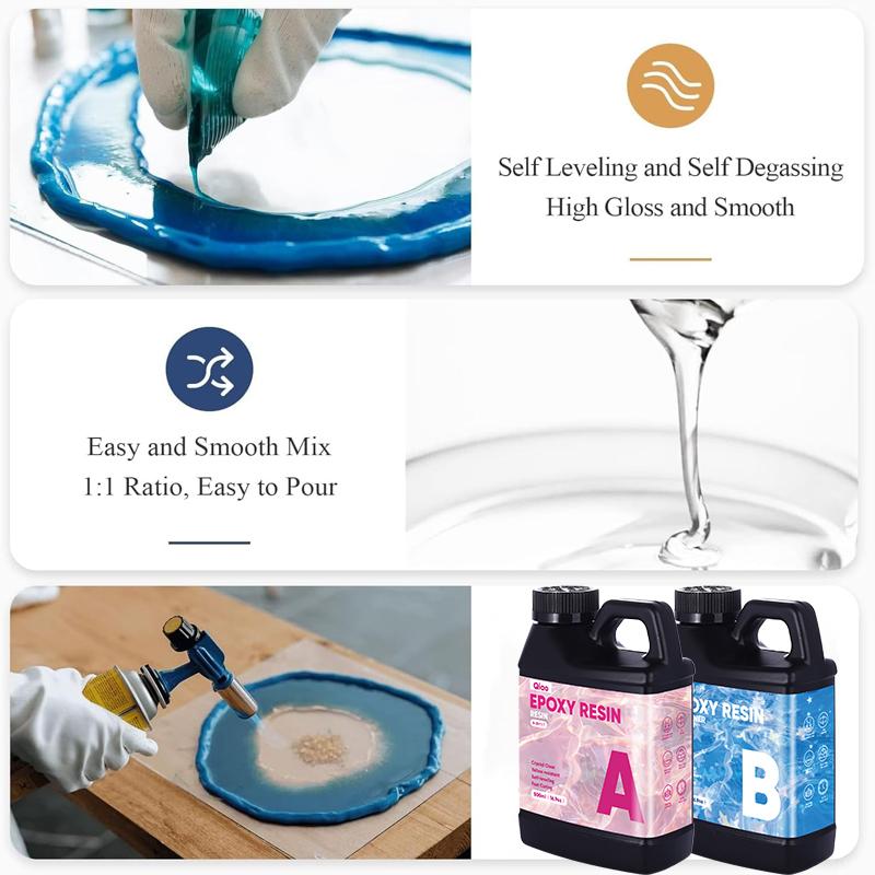 Hitzebeständig 1:1 Epoxidharz-Set Ultra klares, schnell härtendes Epoxidharz für Untersetzer, Arbeitsplatten, Bartheken & Kreative Bastelarbeiten