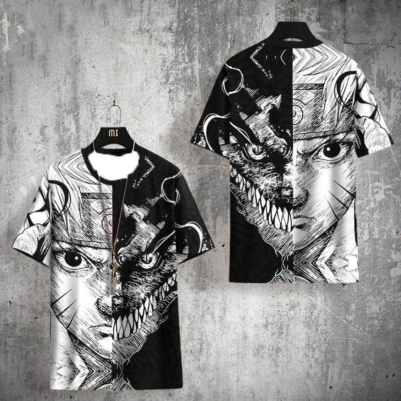 Naruto Japansk Sasuke Tryckt Kortärmad T-shirt för Män och Kvinnor Sport och Fritids T-shirt Neutral T-shirt Snabbtorkande