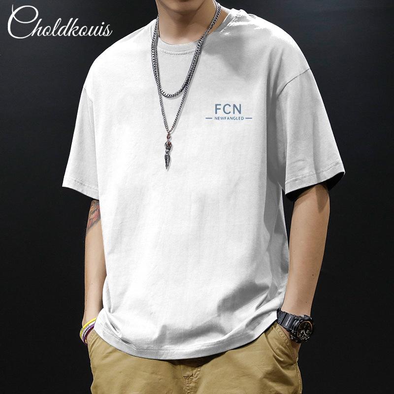 Men s Oversized White T-Shirt - Minimalist FCN Letter Print Casual Top S белый