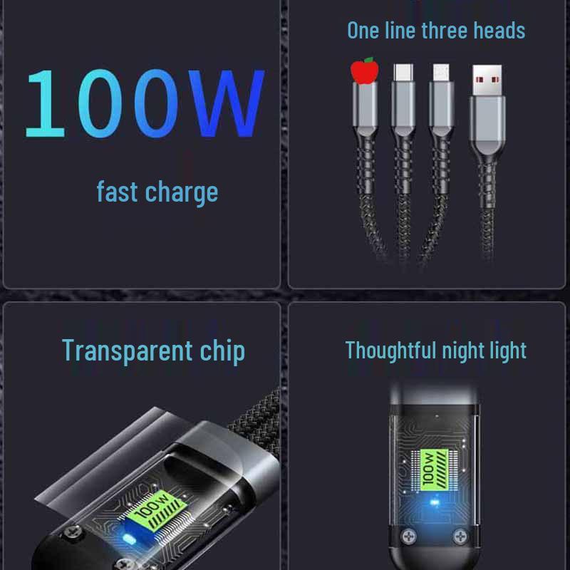 100W Super-Schnellladekabel für mehrere Geräte für Apple, Huawei, Typ-C und Android-Autoladegeräte