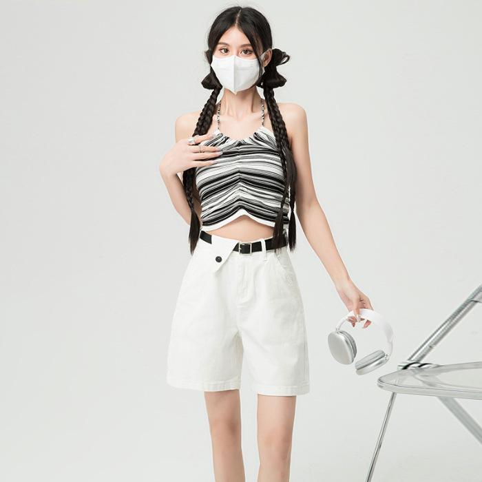 

Женские эластичные джинсовые шорты в корейском стиле с поясом, весна/лето 2025 г. L белый