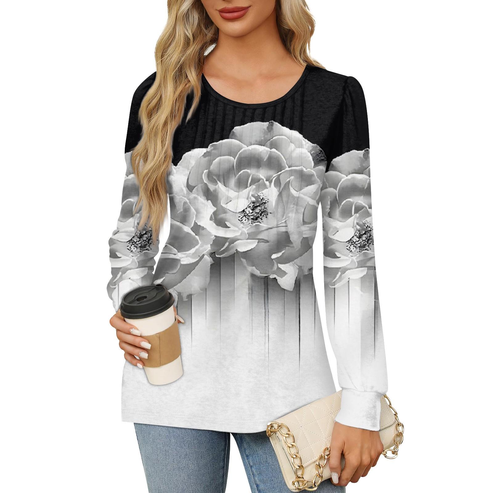 

Женская повседневная плиссированная футболка с круглым вырезом и длинными рукавами с принтом XL серый