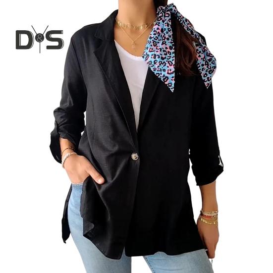 

Женский пиджак с лацканами, длинный рукав, одна пуговица, свободный крой, однотонный тонкий рабочий офисный пиджак, рабочая одежда M чёрный