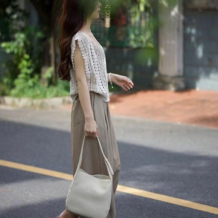 Slim-Fit Summer Tea-Toned Two-Piece Set for Women: Hong Kong & Korean Drama Style