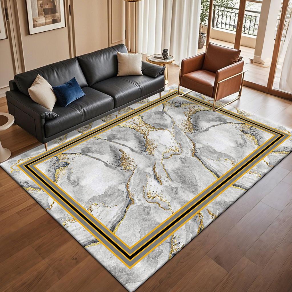 Retro Europe Style Marble Pattern Carpet Living Room Sofa Bedroom Bedside Study Entrance Door Rug Non-slip Luxury Decor Mat