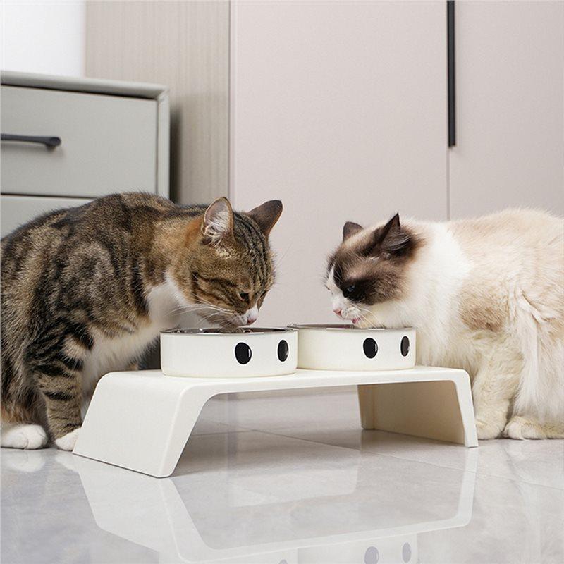 M-Modern-Elevated Pet Dog Feeder Bowls Raised Stand Double Stainless Steel Food Water Bowls