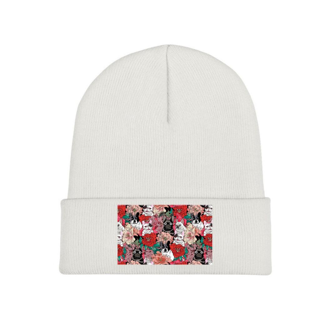 Flowers French Bulldog Knit Hat Beanie Winter Hats Warm Acrylic  Street  Caps Unisex Women