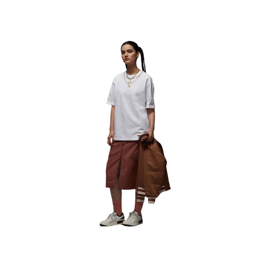 Jordan Logo Letter Round Neck Drop Shoulder Loose Short Sleeve T-Shirt Women T-Shirt White IH0834100