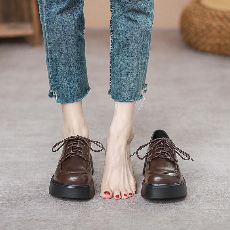 Korean version of trendy brand loafers, women's British style muffin platform, spring and summer 2025 new heightening big head and small leather shoes
