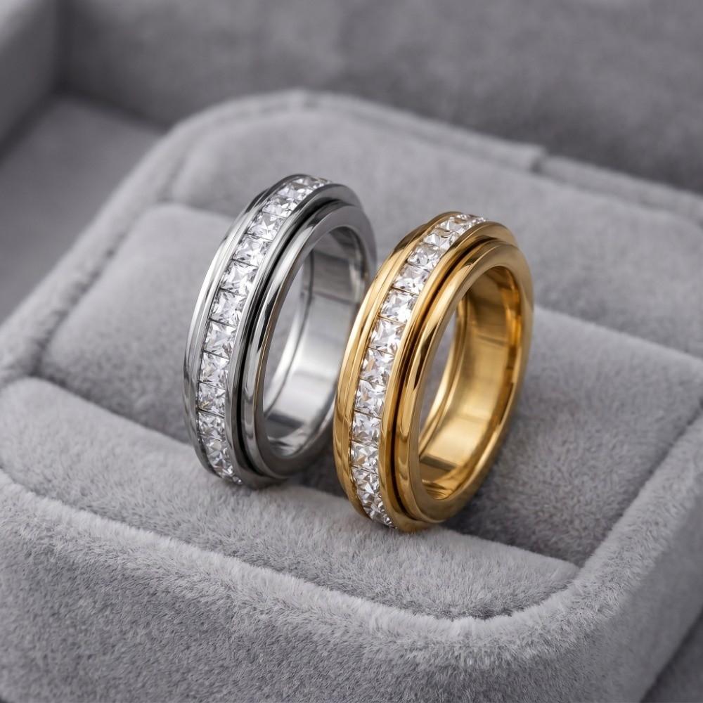 Titanium Steel Rotating Ring Minimalist Vintage Zircon Spin Ring Simple Finger Jewelry Party