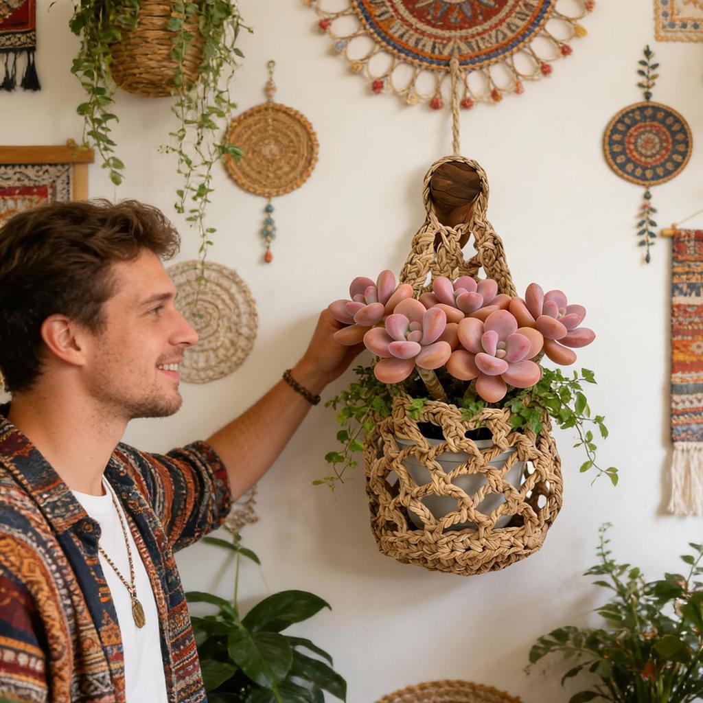 Neuer handgefertigter Boho Tropfen Wandkorb für Obst Gemüse Blumentopf Innen Außen Dekor Langlebig Zwiebeln Hängekörbe